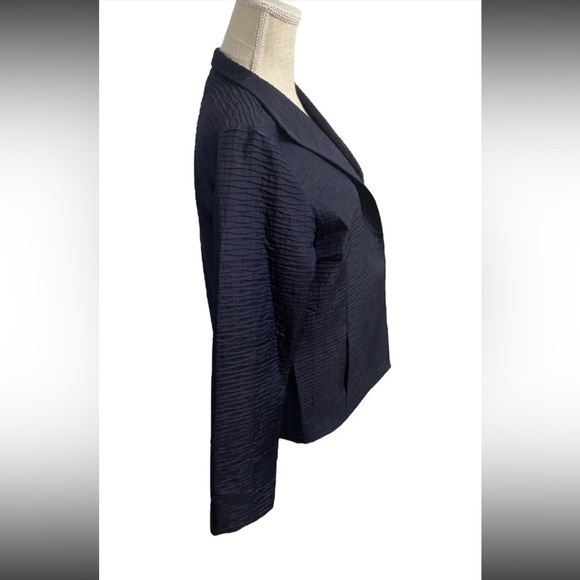 EILEEN FISHER Women’s Size S Open Front Textured Silk Jacket Blazer Navy Blue - Picture 3 of 8